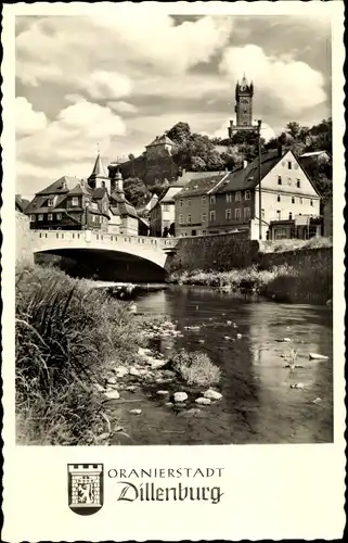Ak Dillenburg in Hessen, Brücke, Wappen, Teilansicht