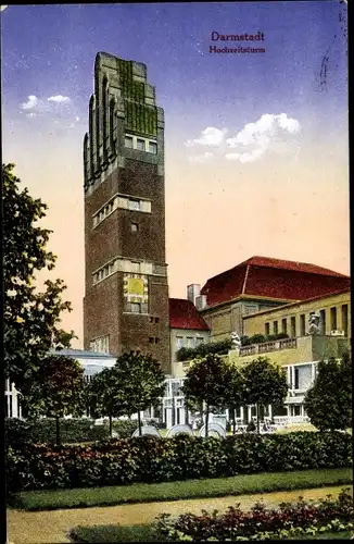 Ak Darmstadt Hessen, Blick auf den Hochzeitsturm auf der Mathildenhöhe