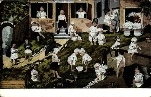 Ak Seance Publique, Kinder mit Nachttöpfen, Fotomontage