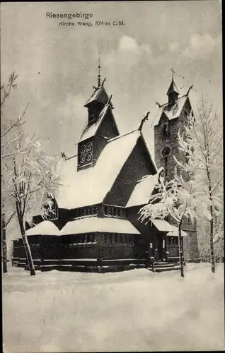 Ak Brückenberg b. Krummhübel Riesengebirge Schlesien, Kirche Wang
