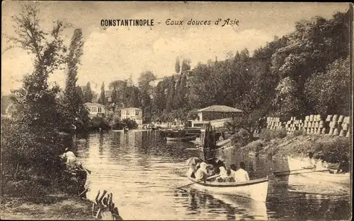 Ak Konstantinopel Istanbul Türkei, Bosphore, Eaux douces a'Asie, Ruderpartie, Fluss