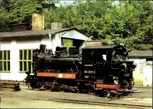 Ak Dampflokomotive, Schmalspurlok BR 99 4631, Bahnhof Göhren auf Rügen 1980