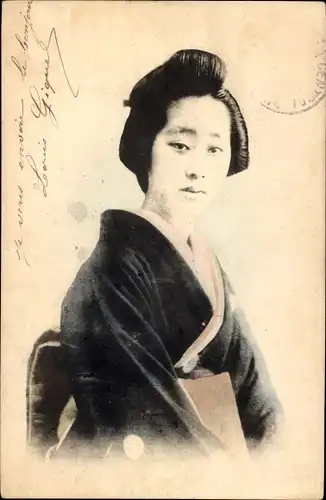 Ak Japanerin in Volkstracht, Kimono, Portrait