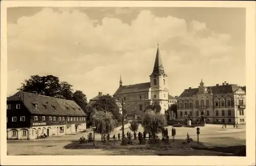 Ak Jiříkov Georgswalde Region Aussig, Platz, Kirche