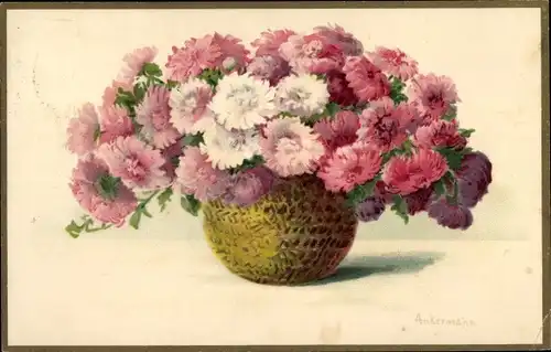 Künstler Ak Ankermann, Blumenstrauß, Blumenvase