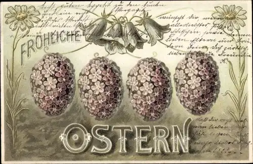Litho Glückwunsch Ostern, Veilchen, Ostereier, Blumen
