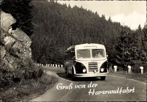 Ak Gruß von der Harzrundfahrt, Reisebus