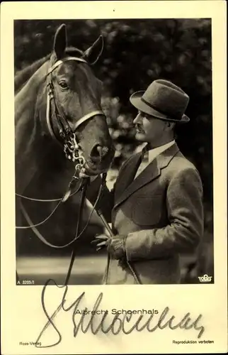 Ak Schauspieler Albrecht Schoenhals, Portrait, Pferd, Ross Verlag A 3205/1, Autogramm