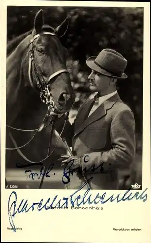 Ak Schauspieler Albrecht Schoenhals, Portrait, Pferd, Ross Verlag A 3205/1, Autogramm