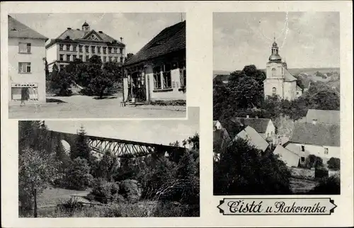 Ak Rakovnik Rakonitz Mittelböhmen, Ortsansicht, Brücke, Kirche