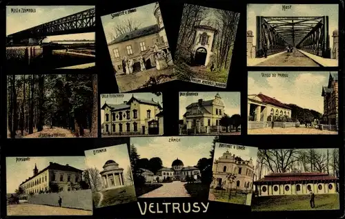 Ak Veltrusy Weltrus Mittelböhmen, Brücke, Schloss, Tempel, Villa, Pensionat