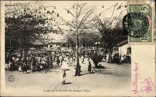 Ak Kayes Mali, Le marche, Marktplatz mit Eingeborenen