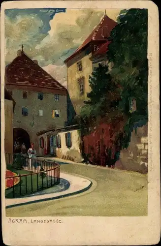 Künstler Litho Agram Zagreb Kroatien, Langegasse, Tor, Straßenpartie