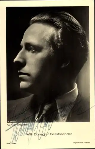 Ak Opernsänger Willi Domgraf-Fassbaender, Portrait im Profil, Autogramm