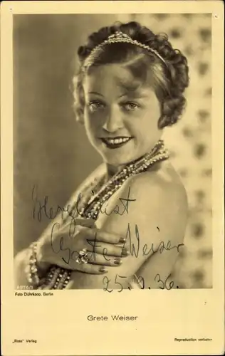 Ak Schauspielerin Grete Weiser, Grethe, Portrait, Ross Verlag 8976/1