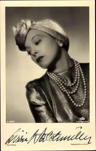Ak Schauspielerin Lizzi Waldmüller, Portrait, Perlenkette, Ross A 3418 2, Autogramm