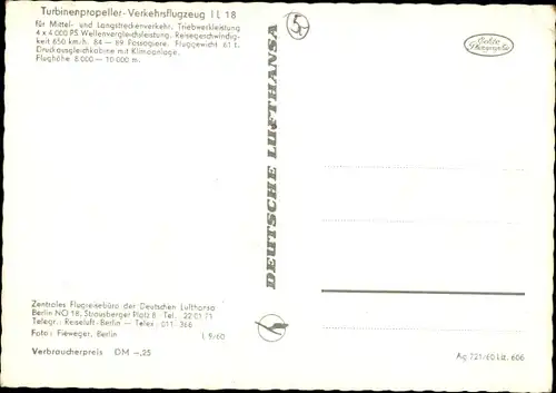 Ak Iljuschin IL-18, Turbinenpropeller Verkehrsflugzeug, Deutsche Lufthansa, DM-STA