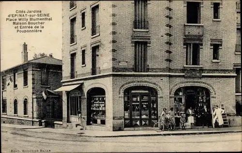 Ak Epinay sur Seine Seine Saint Denis, Place Willy Blumenthal, Maison Boucher