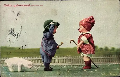 Ak Käthe Kruse Puppen, Begrüßung