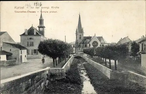 Ak Courcelles Chaussy Kurzel Lothringen Moselle, Evangelische Kirche