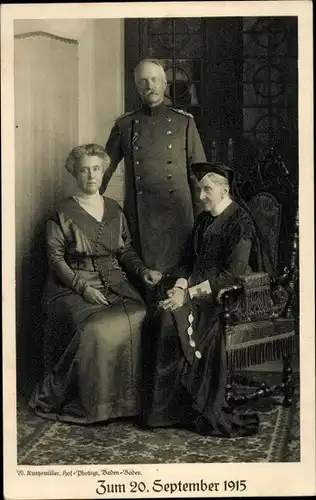 Ak Friedrich II., Großherzog von Baden mit Gemahlin Hilda und Mutter Luise Hohenzollern