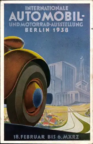 Künstler Ak Internationale Automobil- und Motorrad Ausstellung Berlin 1938, Funkturm