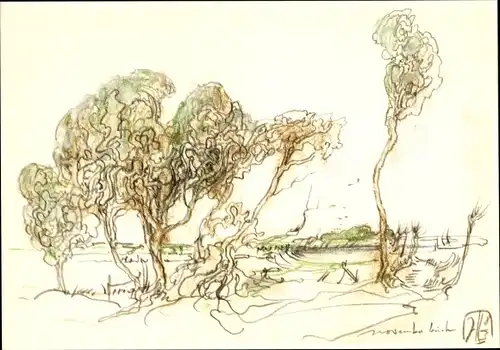 Künstler Ak Janssen, Horst, Serie Ins Buch Zeichnungen November Nr. 2, Landschaft