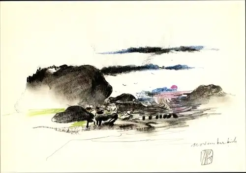 Künstler Ak Janssen, Horst, Serie Ins Buch Zeichnungen November Nr. 3, Landschaft