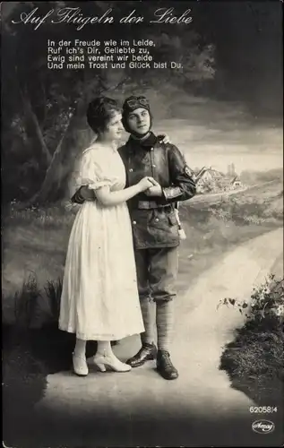 Ak Auf Flügeln der Liebe, Liebespaar, Pilot