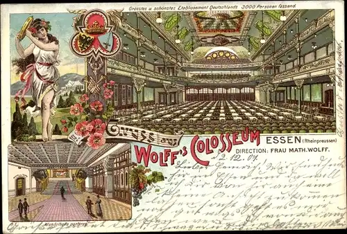 Litho Essen im Ruhrgebiet,  Etablissement Wolffs Colosseum, Innenansicht