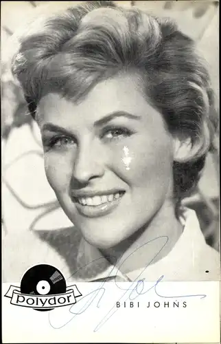 Ak Sängerin und Schauspielerin Bibi Johns, Portrait, Polydor Schallplatten, Autogramm