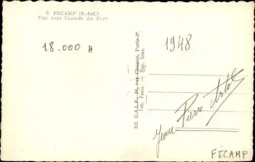 Ak Fecamp Seine Maritime, Vue vers l'entree du Port