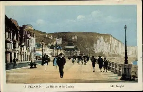 Ak Fécamp Seine Maritime, La Digue et la Casino