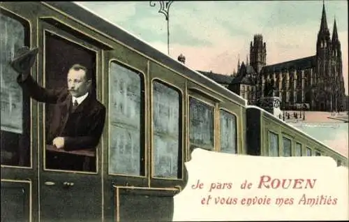 Ak Rouen Seine Maritime, Kathedrale, Eisenbahn