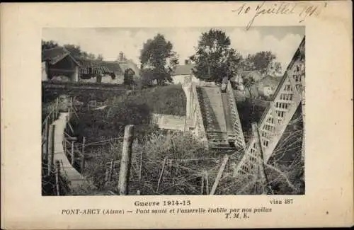 Ak Arcy Sainte Restitue Aisne, Sprungbrücke, Fußgängerbrücke, Krieg 1914-15