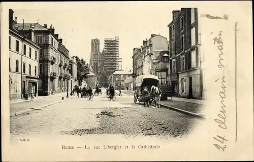 Ak Reims-Marne, Rue Libergier, Kathedrale