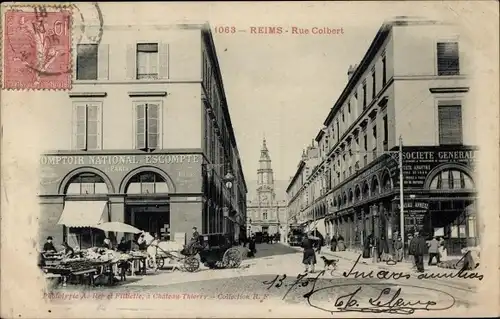 Ak Reims-Marne, Rue Colbert, Société Générale