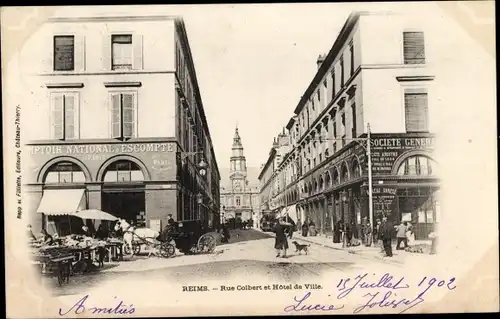 Ak Reims-Marne, Rue Colbert, Rathaus