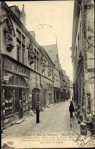 Ak Reims-Marne, Rue du Tambour, Haus der Musiker