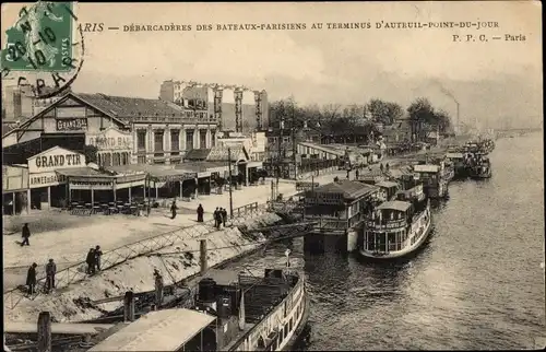 Ak Paris XVI Passy Auteuil, Debarcaderes des Bateaux-Parisiens am Terminus D'Auteuil-Point-du-Jour