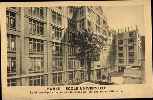 Ak Paris XVI Passy, Ecole Universelle, das Hauptgebäude, gesehen von den Terrassen eines der anderen