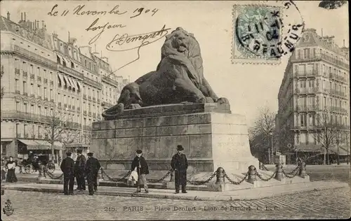 Ak Observatorium Paris XIV, Place Denfert-Rochereau, Löwe von Belfort