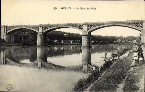 Ak Melun Seine et Marne, Le Pont du Mee