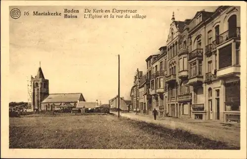 Ak Mariakerke Bains Ostende Westflandern, De Kerk und Dorpstraat