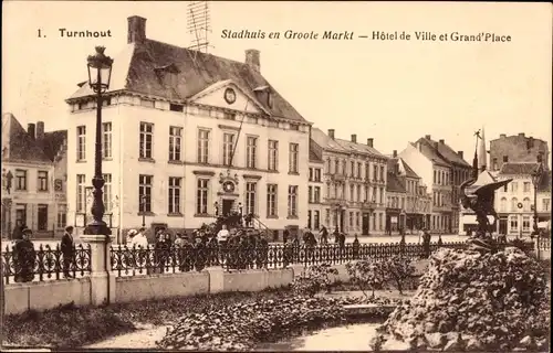 Ak Turnhout Flandern Antwerpen, Rathaus und Groote Markt