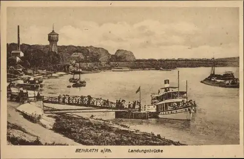 Ak Benrath Düsseldorf am Rhein, Landungsbrücke, Wasserturm