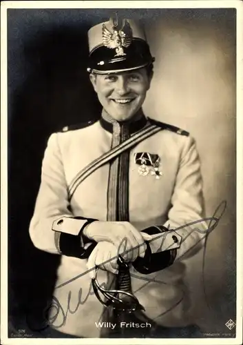 Ak Schauspieler Willy Fritsch, Portrait, Uniform, Filmkostüm, Autogramm