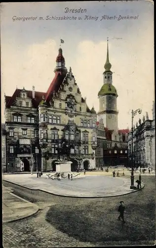 Ak Dresden Altstadt, Georgentor, Schlosskirche, König Albert-Denkmal