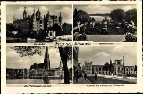 Ak Schwerin in Mecklenburg, Schloss, Pfaffenteich, Schlossterrasse, Dom