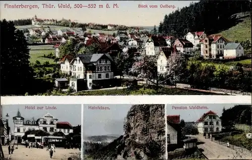 Ak Finsterbergen Friedrichroda im Thüringer Wald, Oelberg, Hotel zur Linde, Hainfelsen